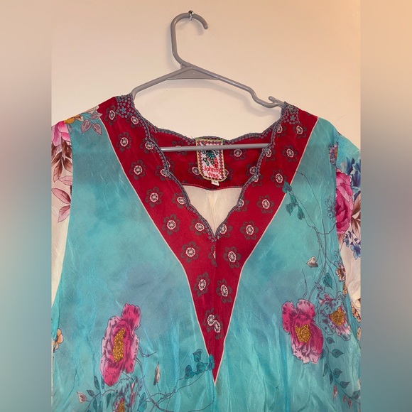 Johnny Was Floral V-Neck Tunic - Red and Blue - Picture 4 of 5